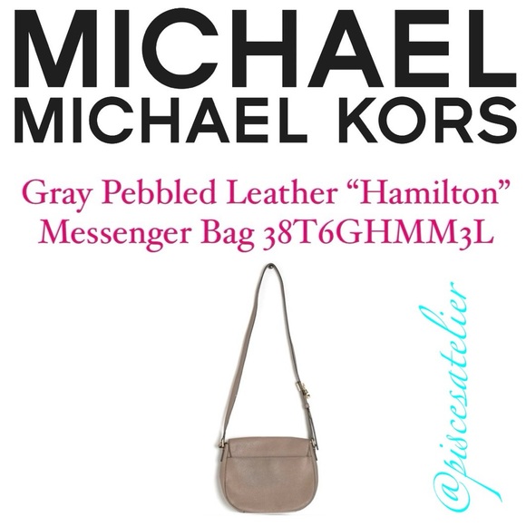 MICHAEL Michael Kors Large Gray Pebble Leather Hamilton Messenger Bag 38T6GHMM3L - Picture 8 of 13